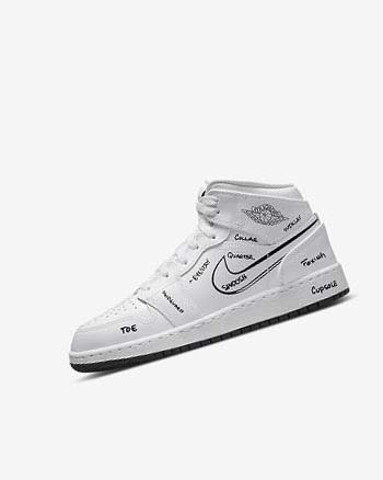 Nike Air Jordan 1 Mid Blancos Negros | MX 4885